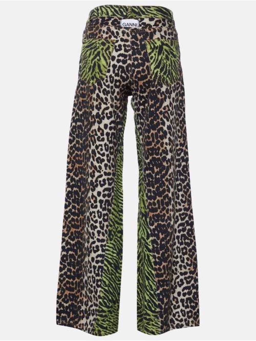 Ganni Leopard Wide-Leg Pants with Green Zebra Panel - Picture 7 of 7